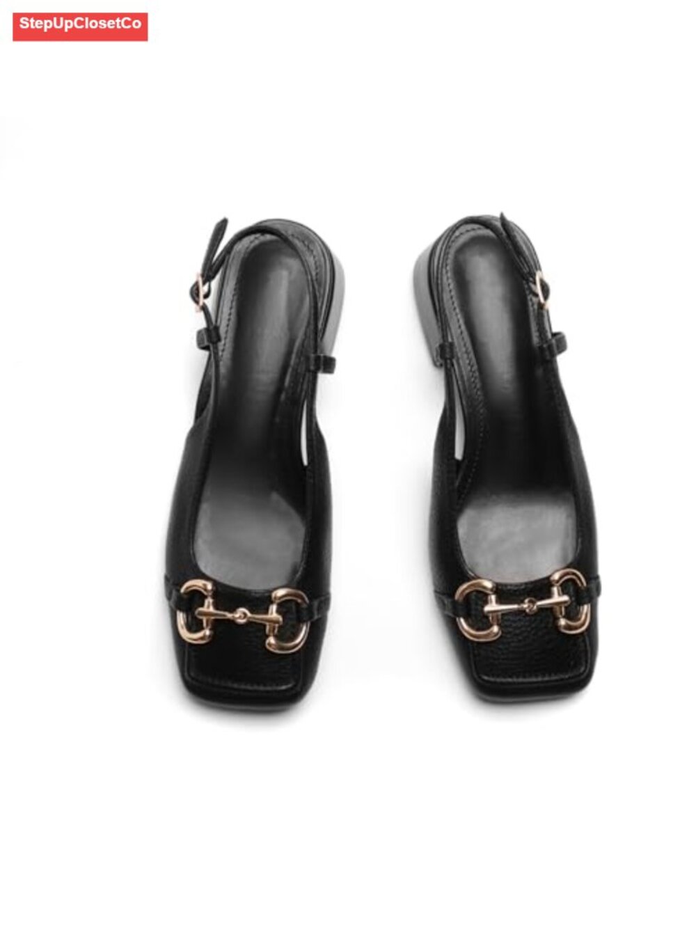 Faux Leather Slingback Mary Jane Low Block Heel Pump Office Shoes